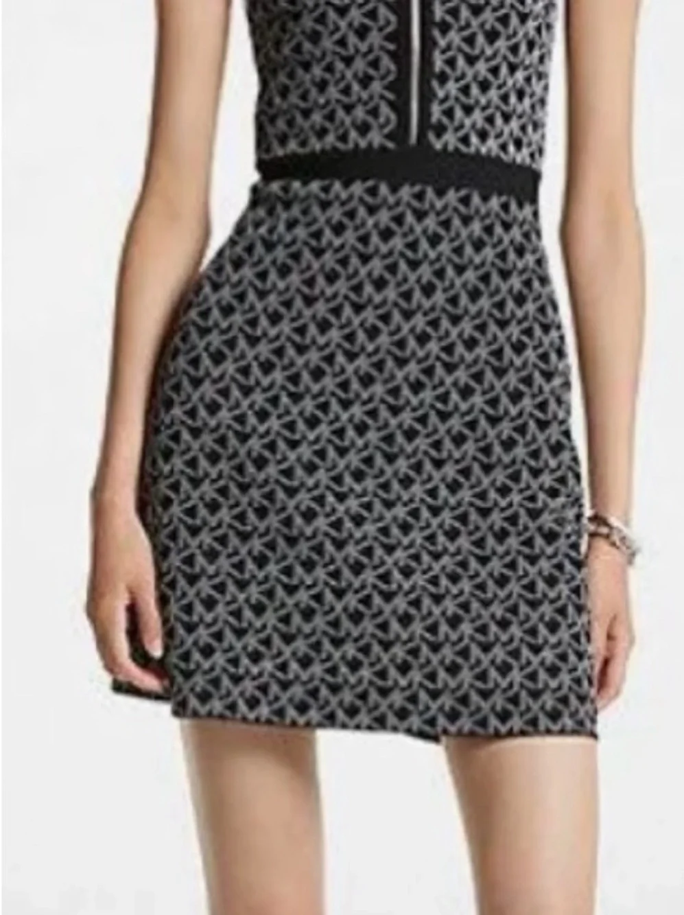Michael Kors Black & Gray Patterned Knit Mini dress